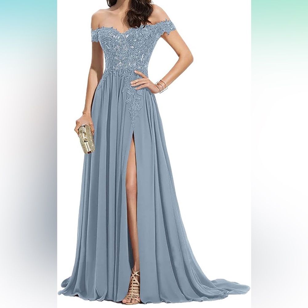 Women's Laces Appliques Bridesmaid Dresses Long Chiffon Off Shoulder with Slit